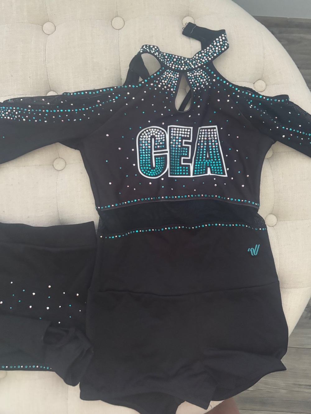CEA Black and Teal Rhinestone Cold-Shoulder Kids uniform